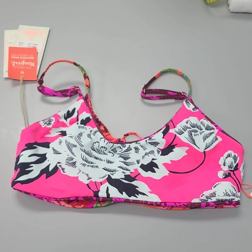 Maaji Reversible Pink Floral Bikini Top Size M